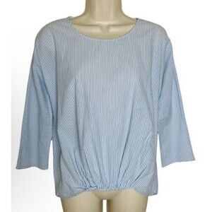 COS Striped Blue White Blouse Size 4 EUR 34 Cinched 3/4 Sleeve Nautical Preppy